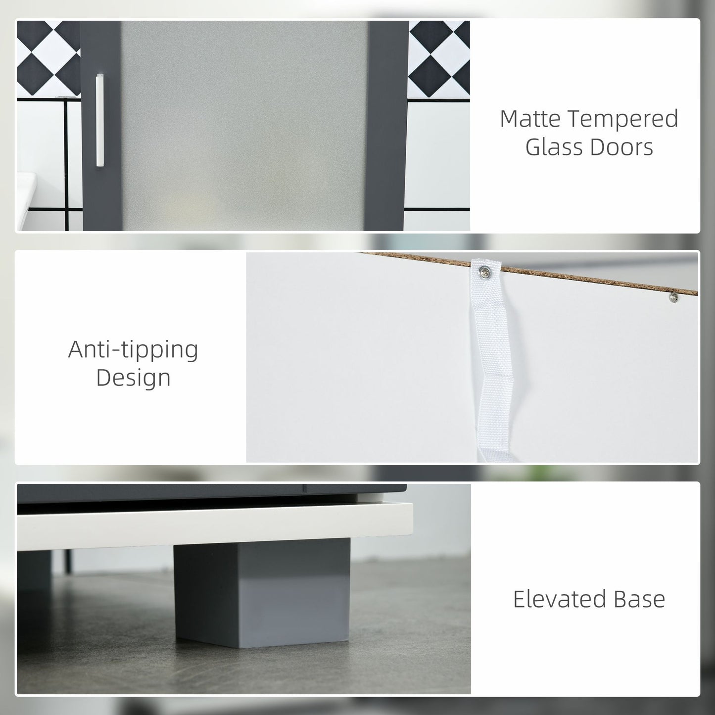 75" Tall Bathroom Storage Cabinet, Narrow Bathroom Cabinets with Matte Glass Doors and 5-tier Shelving, White & Grey