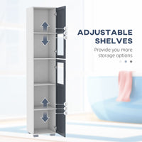 75" Tall Bathroom Storage Cabinet, Narrow Bathroom Cabinets with Matte Glass Doors and 5-tier Shelving, White & Grey