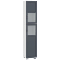 75" Tall Bathroom Storage Cabinet, Narrow Bathroom Cabinets with Matte Glass Doors and 5-tier Shelving, White & Grey
