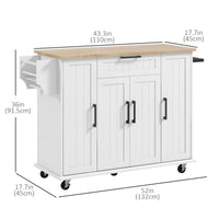 Modern Rolling Kitchen Island Cart with Drawers, Natural Wood Top, Towel Rack, Door Storage Cabinet, White