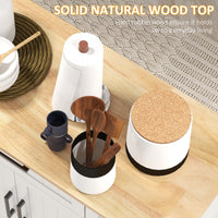 Modern Rolling Kitchen Island Cart with Drawers, Natural Wood Top, Towel Rack, Door Storage Cabinet, White