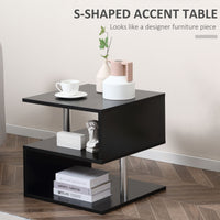 Wooden S Shape End Table 3 Tier Storage Shelves Organizer Living Room Side Table Desk Black