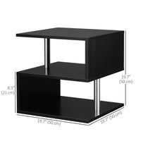Wooden S Shape End Table 3 Tier Storage Shelves Organizer Living Room Side Table Desk Black