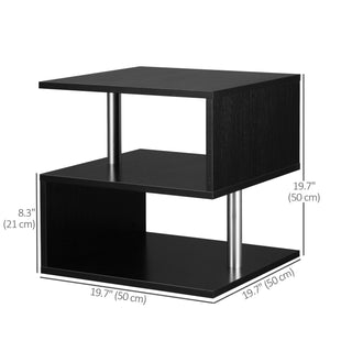 Wooden S Shape End Table 3 Tier Storage Shelves Organizer Living Room Side Table Desk Black