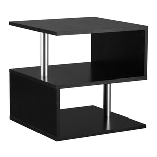 Wooden S Shape End Table 3 Tier Storage Shelves Organizer Living Room Side Table Desk Black