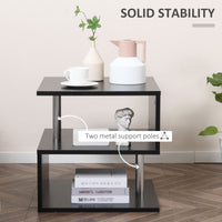 Wooden S Shape End Table 3 Tier Storage Shelves Organizer Living Room Side Table Desk Black