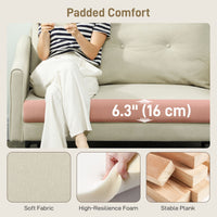 2 Seater Sofa, Small Modern Couch with High-Resilience Foam, Thicken Padding, Button Tufted, Cream White