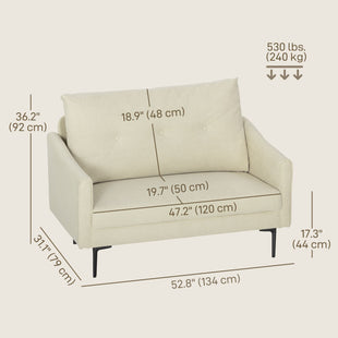 2 Seater Sofa, Small Modern Couch with High-Resilience Foam, Thicken Padding, Button Tufted, Cream White