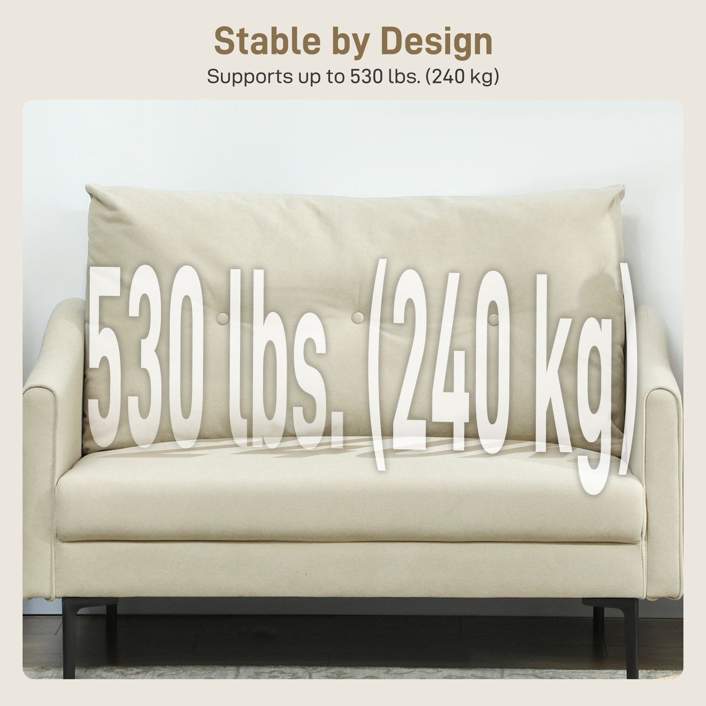 2 Seater Sofa, Small Modern Couch with High-Resilience Foam, Thicken Padding, Button Tufted, Cream White