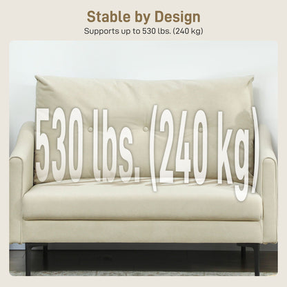 2 Seater Sofa, Small Modern Couch with High-Resilience Foam, Thicken Padding, Button Tufted, Cream White