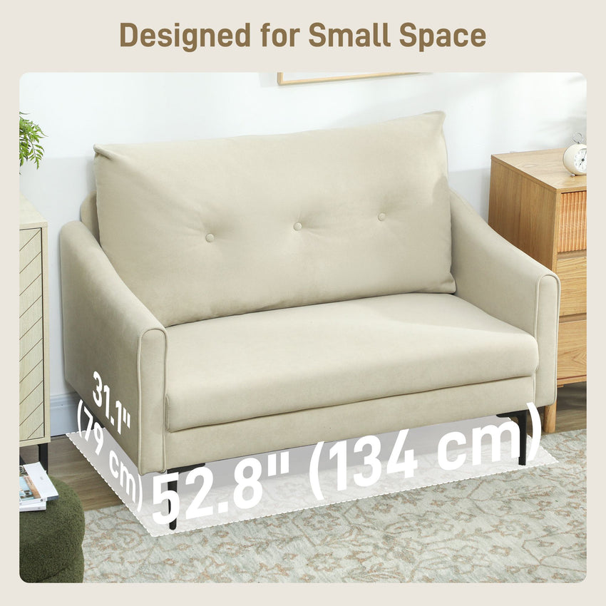 2 Seater Sofa, Small Modern Couch with High-Resilience Foam, Thicken Padding, Button Tufted, Cream White
