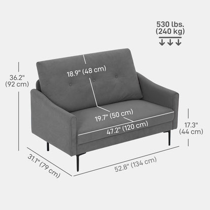 2 Seater Sofa, Small Modern Couch with High-Resilience Foam, Thicken Padding, Button Tufted, Grey