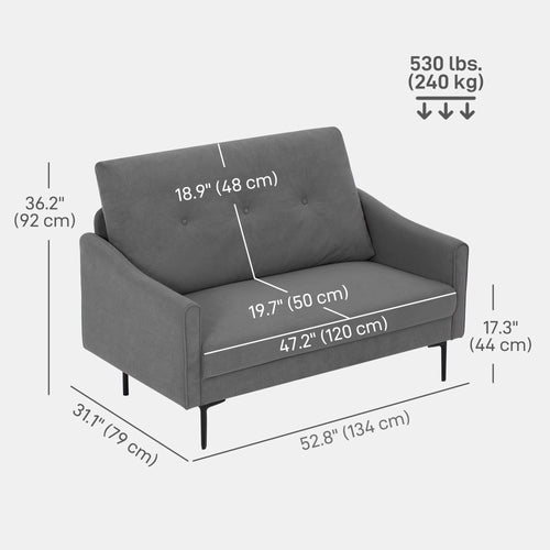 2 Seater Sofa, Small Modern Couch with High-Resilience Foam, Thicken Padding, Button Tufted, Grey