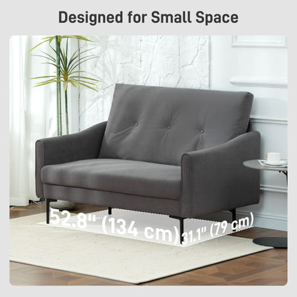 2 Seater Sofa, Small Modern Couch with High-Resilience Foam, Thicken Padding, Button Tufted, Grey