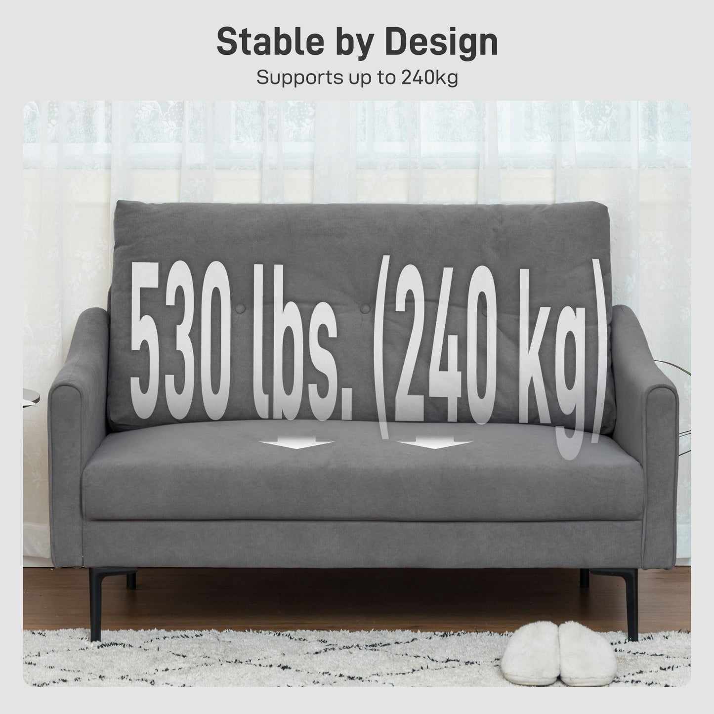 2 Seater Sofa, Small Modern Couch with High-Resilience Foam, Thicken Padding, Button Tufted, Grey