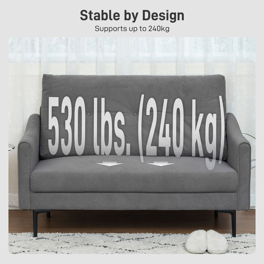 2 Seater Sofa, Small Modern Couch with High-Resilience Foam, Thicken Padding, Button Tufted, Grey