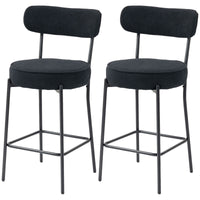 Set of 2 Barstools, Upholstered Corduroy Bar Stools with Backrest, Footrest for Kitchen Island, Dining Room, Black