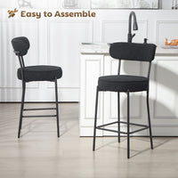Set of 2 Barstools, Upholstered Corduroy Bar Stools with Backrest, Footrest for Kitchen Island, Dining Room, Black