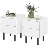 Nightstand Set of 2, Modern Bedside End Table with Push-to-Open Drawers and Steel Legs for Living Room, Bedroom, White