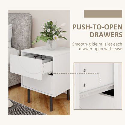 Nightstand Set of 2, Modern Bedside End Table with Push-to-Open Drawers and Steel Legs for Living Room, Bedroom, White