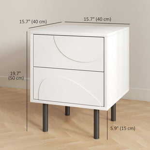 Nightstand Set of 2, Modern Bedside End Table with Push-to-Open Drawers and Steel Legs for Living Room, Bedroom, White