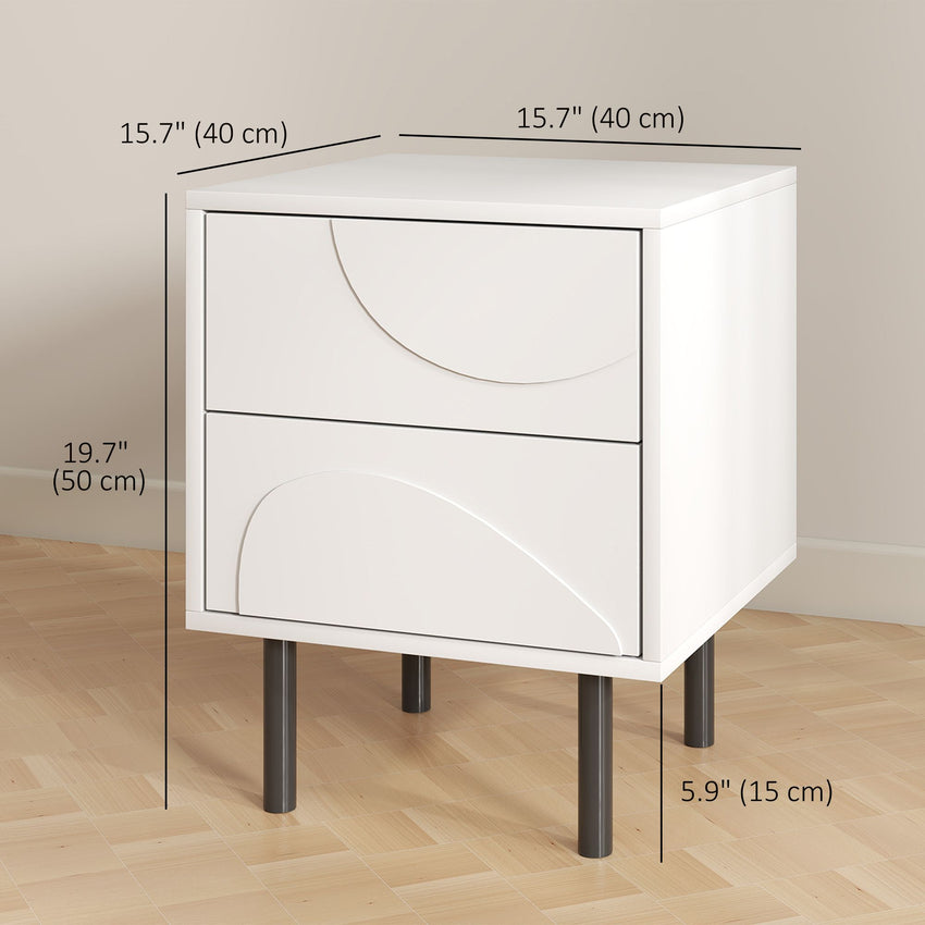 Nightstand Set of 2, Modern Bedside End Table with Push-to-Open Drawers and Steel Legs for Living Room, Bedroom, White