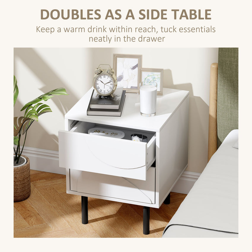 Nightstand Set of 2, Modern Bedside End Table with Push-to-Open Drawers and Steel Legs for Living Room, Bedroom, White