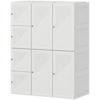Portable Wardrobe, Foldable Plastic Closet with 8 Compartments, 2 Hanging Rods and Magnetic Doors, White