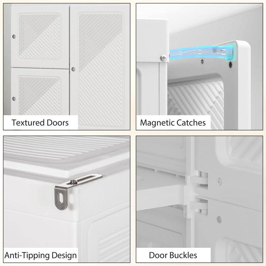 Portable Wardrobe, Foldable Plastic Closet with 8 Compartments, 2 Hanging Rods and Magnetic Doors, White