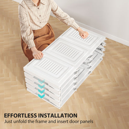 Portable Wardrobe, Foldable Plastic Closet with 8 Compartments, 2 Hanging Rods and Magnetic Doors, White