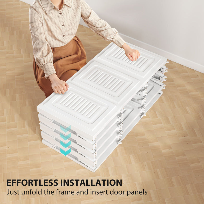 Portable Wardrobe, Foldable Plastic Closet with 8 Compartments, 2 Hanging Rods and Magnetic Doors, White