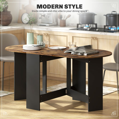 Oval Folding Dining Table, Space Saving Drop Leaf Kitchen Table for Dining Room, Living Room, Rustic Brown