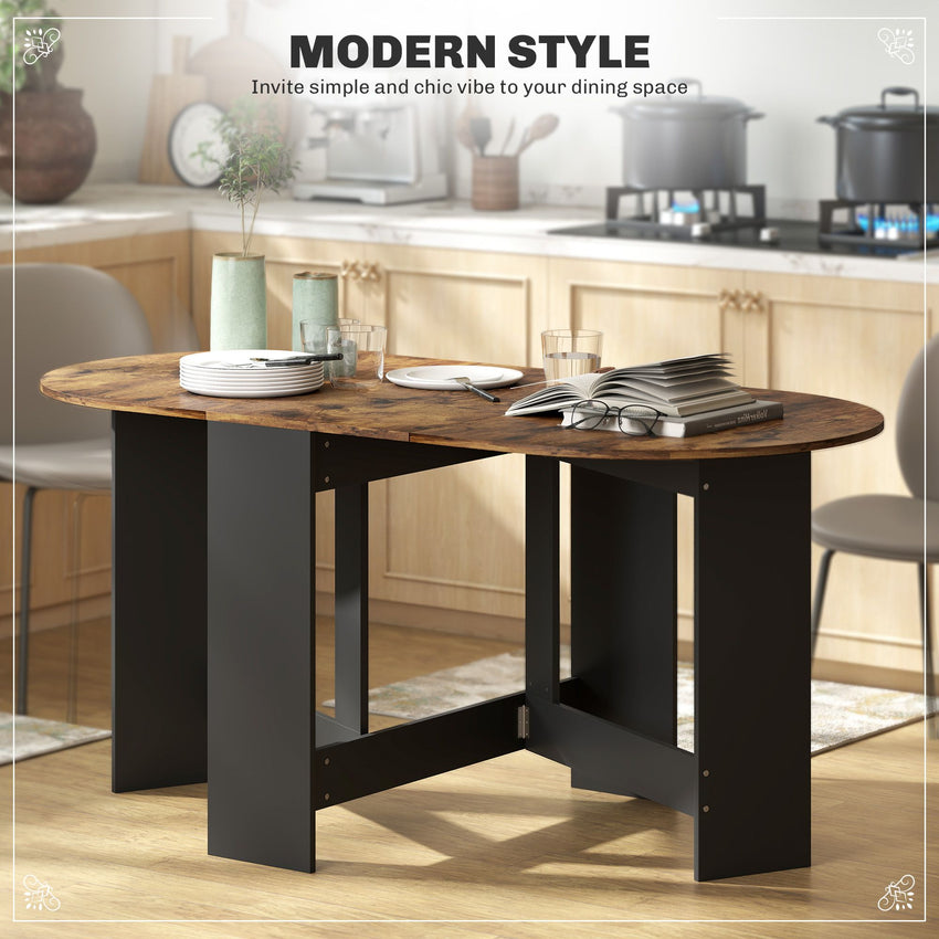 Oval Folding Dining Table, Space Saving Drop Leaf Kitchen Table for Dining Room, Living Room, Rustic Brown