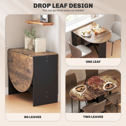 Oval Folding Dining Table, Space Saving Drop Leaf Kitchen Table for Dining Room, Living Room, Rustic Brown