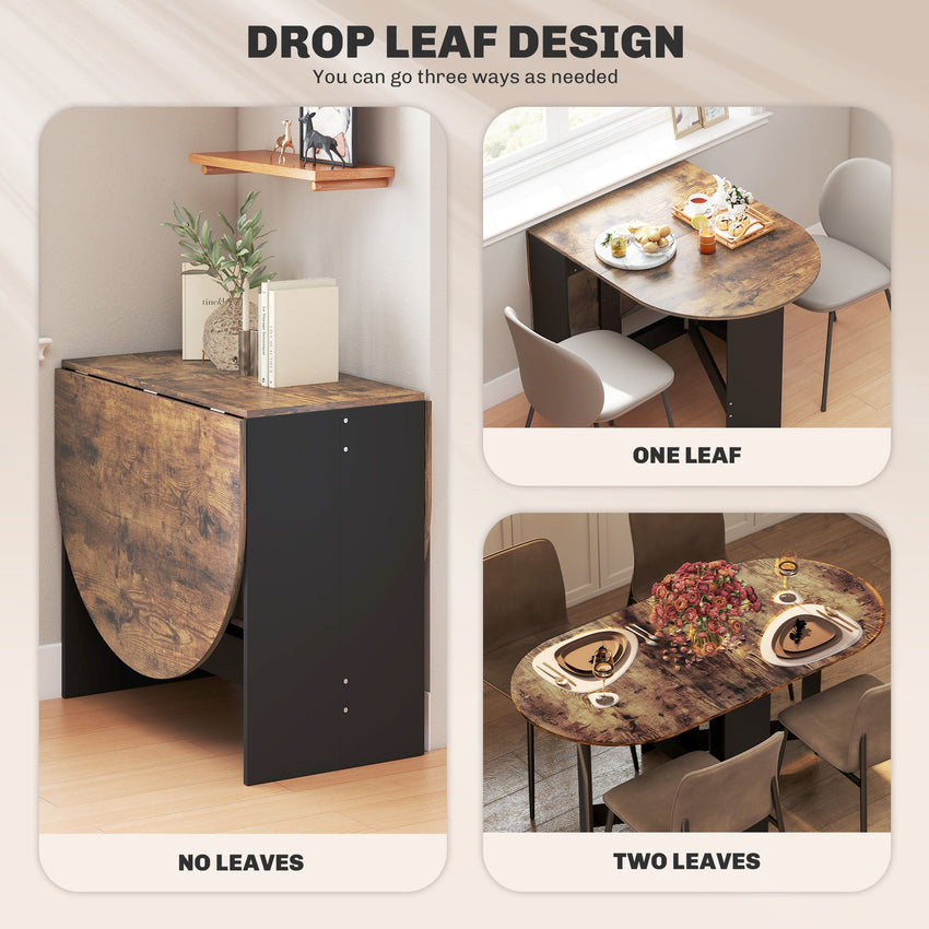Oval Folding Dining Table, Space Saving Drop Leaf Kitchen Table for Dining Room, Living Room, Rustic Brown