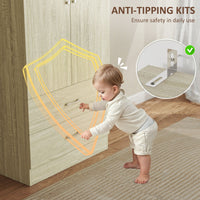 Wardrobe Closet Armoire with Hanging Rod and 2 Doors, Clothes Storage Organizer with 2 Drawers for Bedroom, Oak