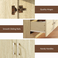 Wardrobe Closet Armoire with Hanging Rod and 2 Doors, Clothes Storage Organizer with 2 Drawers for Bedroom, Oak