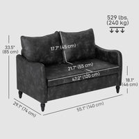 55" Loveseat Sofa, Small 2 Seater Couch with Solid Wood Legs, Modern PU Leather Upholstered Sofa for Small Spaces, Grey