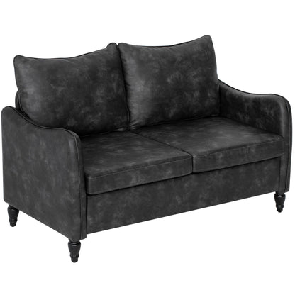 55" Loveseat Sofa, Small 2 Seater Couch with Solid Wood Legs, Modern PU Leather Upholstered Sofa for Small Spaces, Grey