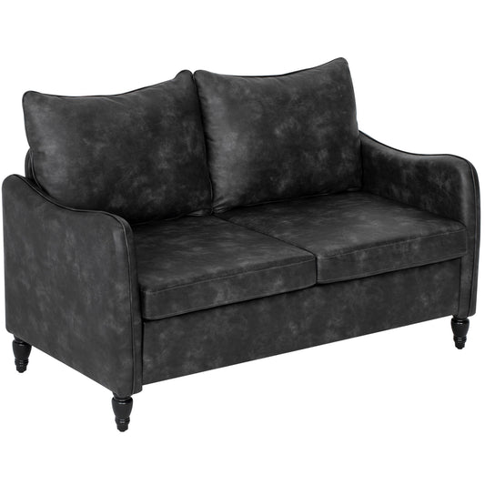 55" Loveseat Sofa, Small 2 Seater Couch with Solid Wood Legs, Modern PU Leather Upholstered Sofa for Small Spaces, Grey