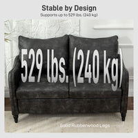 55" Loveseat Sofa, Small 2 Seater Couch with Solid Wood Legs, Modern PU Leather Upholstered Sofa for Small Spaces, Grey