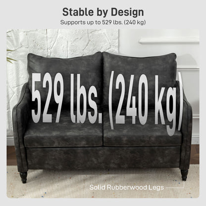 55" Loveseat Sofa, Small 2 Seater Couch with Solid Wood Legs, Modern PU Leather Upholstered Sofa for Small Spaces, Grey