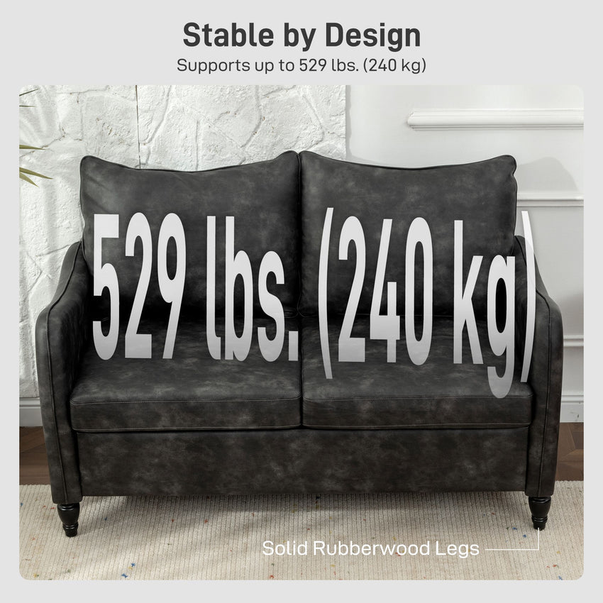 55" Loveseat Sofa, Small 2 Seater Couch with Solid Wood Legs, Modern PU Leather Upholstered Sofa for Small Spaces, Grey