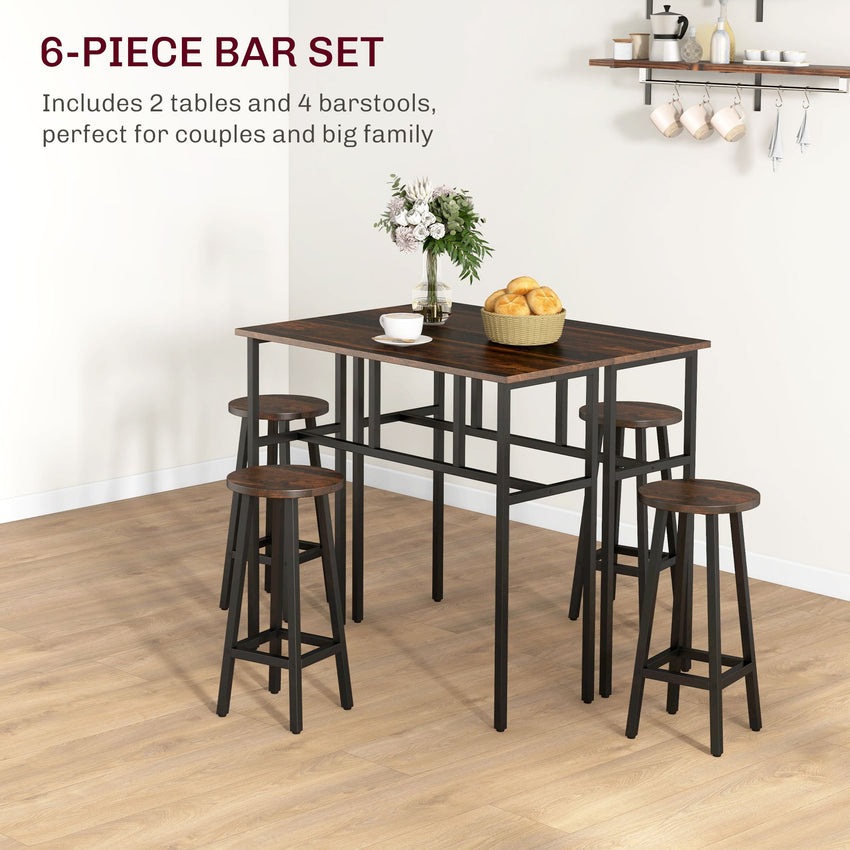 Bar Table Set of 6 Bar Table and Stools for 4 2 Breakfast Tables and 4 Stools for Living Room Dining Room Rustic Brown