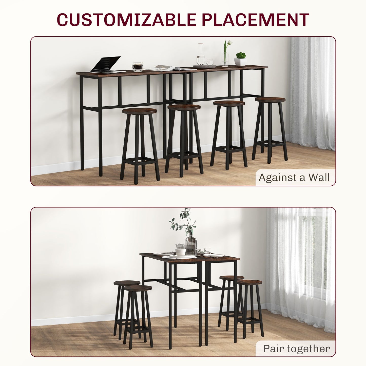 Bar Table Set of 6 Bar Table and Stools for 4 2 Breakfast Tables and 4 Stools for Living Room Dining Room Rustic Brown