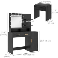 Illuminated Dressing Table Set, LED Vanity Table Set with Stool, LED Mirror, Drawer and Cabinet Shelves for Bedroom