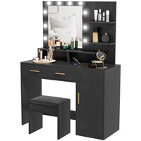 Illuminated Dressing Table Set, LED Vanity Table Set with Stool, LED Mirror, Drawer and Cabinet Shelves for Bedroom