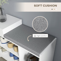 Upholstered Shoe Storage Bench, Hallway Shoe Storage with Seat, Drawer, 3 Open Shelves for Entryway, White