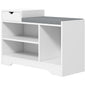 Upholstered Shoe Storage Bench, Hallway Shoe Storage with Seat, Drawer, 3 Open Shelves for Entryway, White