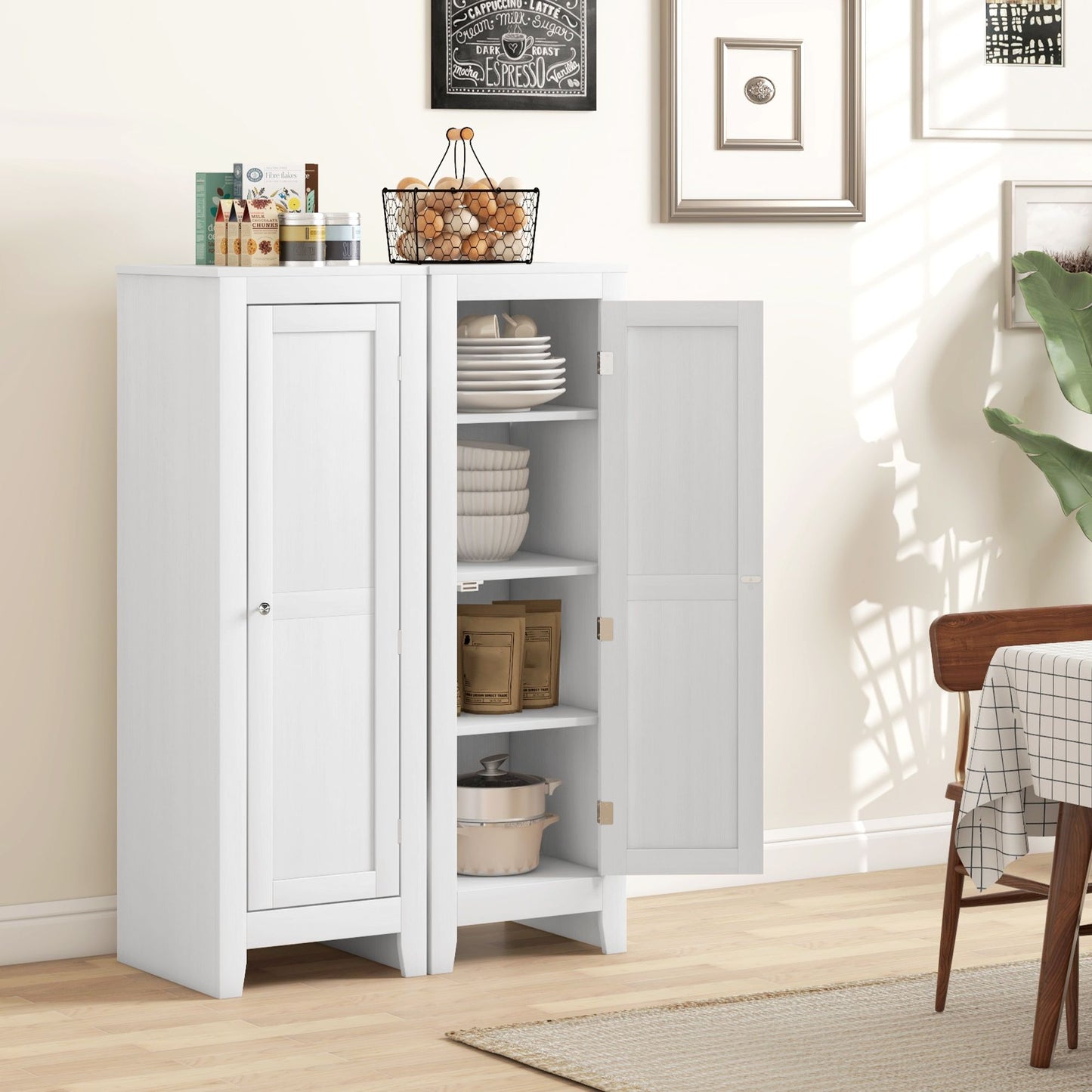 Kitchen Pantry Storage Cabinet with Adjustable Shelves, Small Storage Cabinet with Door and Shelves, White